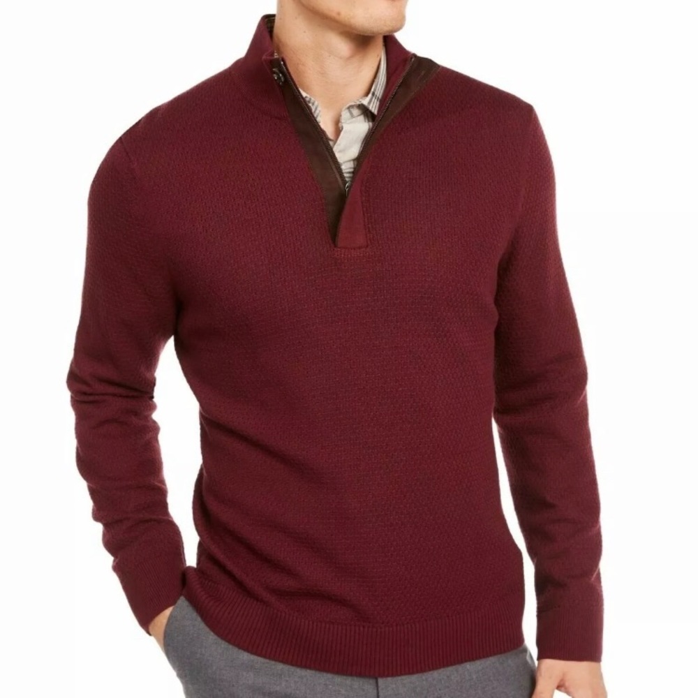 Tasso Elba Mens Sweater Plum Red Size Small S Pullover Quarter-Zip $65